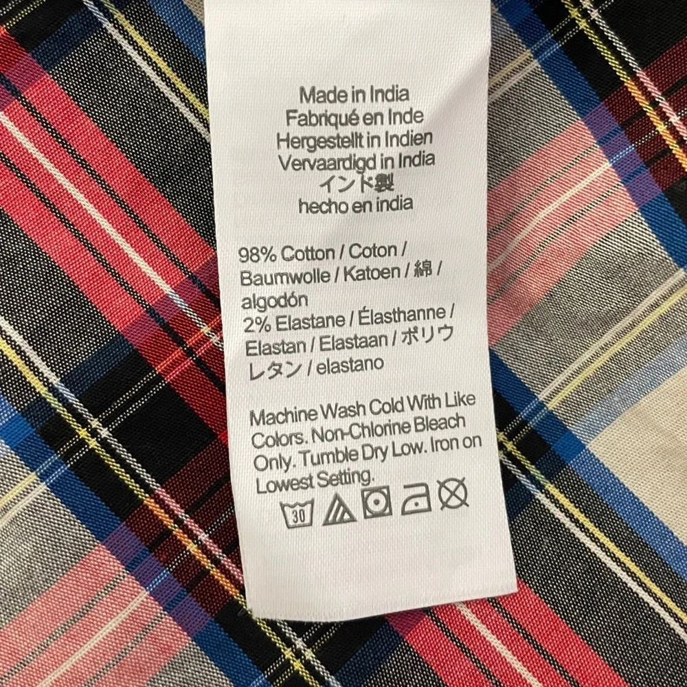 J. Crew Stewart Plaid Tartan Top Blouse Shirt XL Short Puff Sleeve BV626 Office